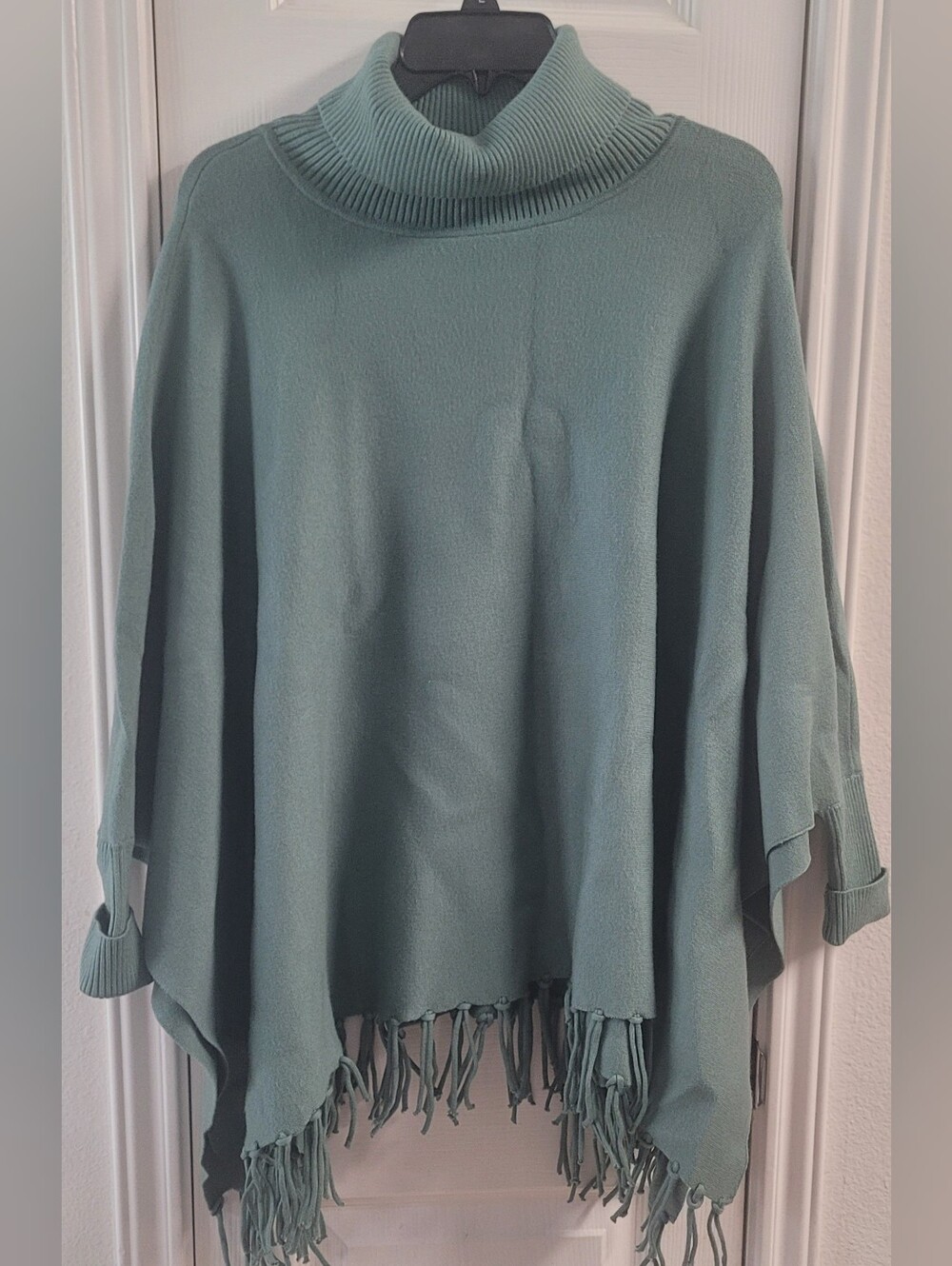 House Of Harlow 1960 Turtleneck Fringe Poncho Sweater - Sage Green